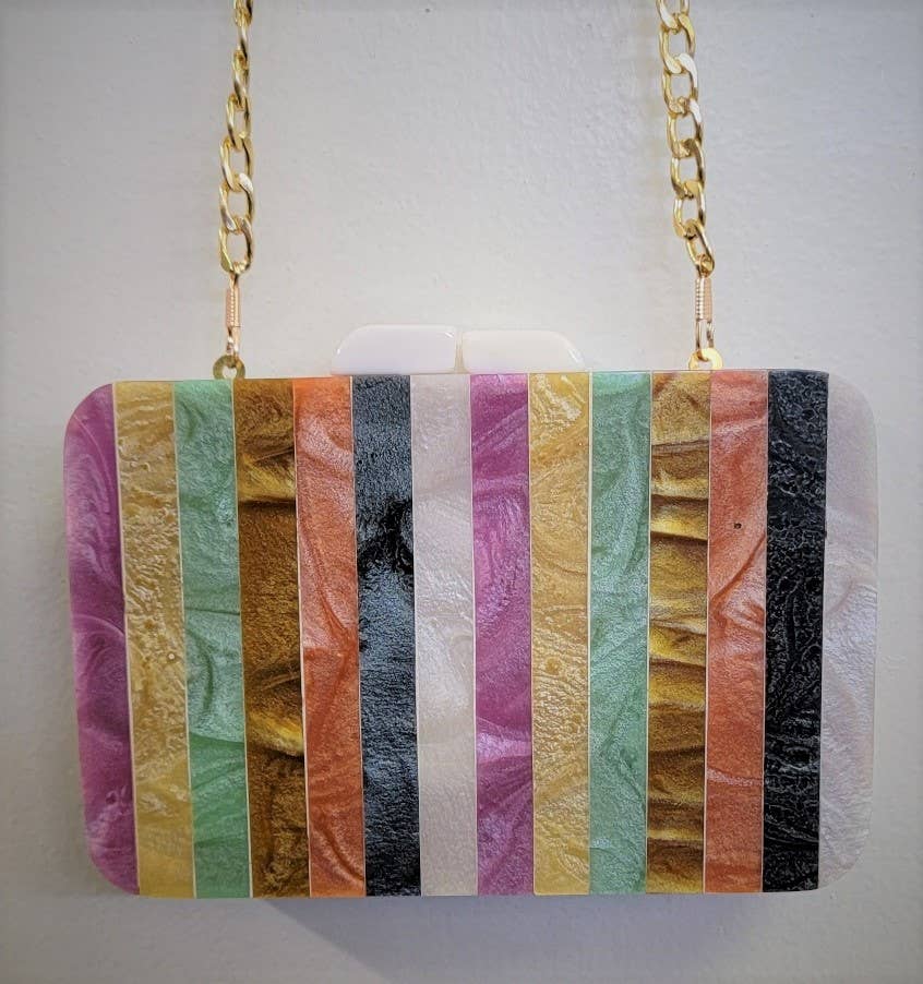 Ricki designs - Wholesale Crossbody Bag - Women's - BOX BAG WOOD/CARYLIC RAINBOW STRIPE2