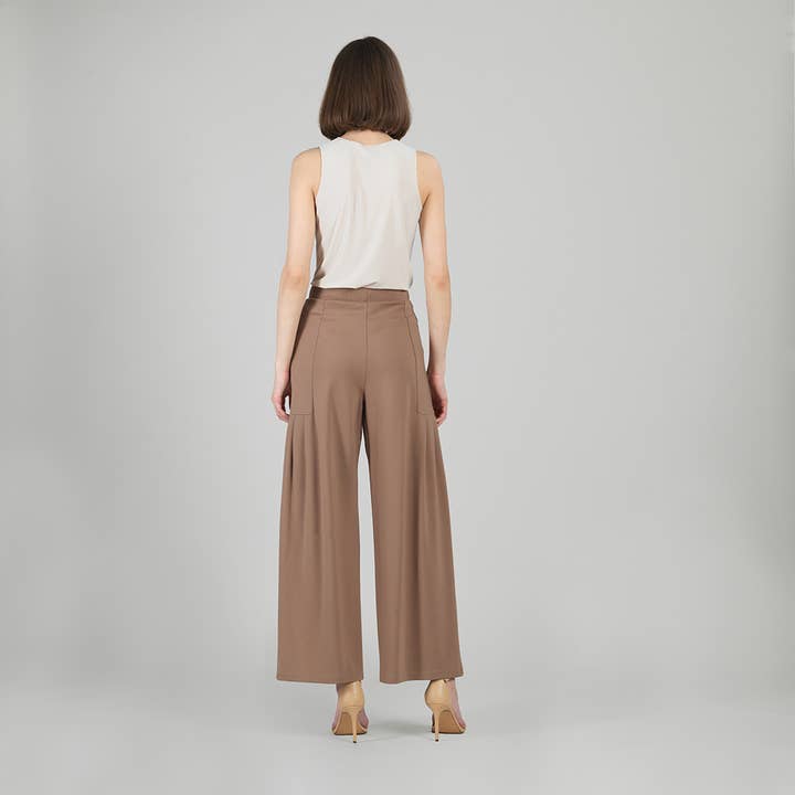 Clara Sunwoo - Wholesale Pants - Women's - PT70RA - Rayon-Ponte Knit - Pleated Wide Leg Pocket Pant11