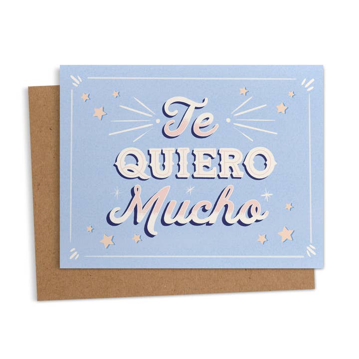 Te Quiero Mucho Rótulo Spanish Greeting Card for wholesale by Ana Peake