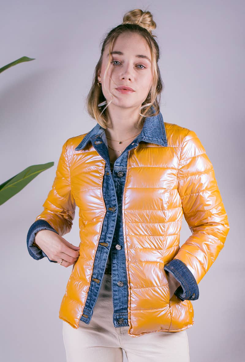 Attrait Paris - Wholesale Pufferjack - Dames - Kenza metalen jeansjack van twee materialen48