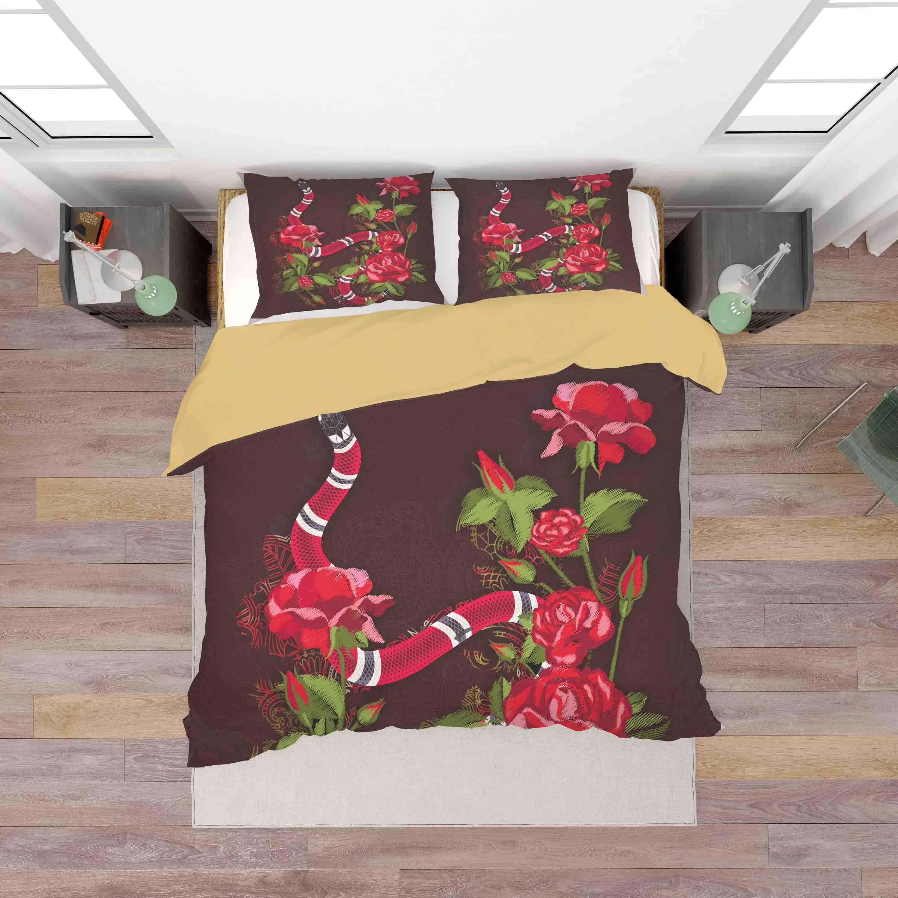 Jess Art Decoration - Wholesale Bedding Set - 3D Black Red Snake Rose Quilt Cover Set Bedding Set Duvet Cover Pillowcases SF003