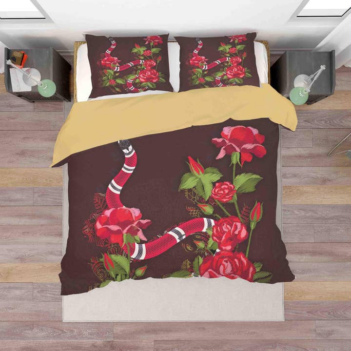 Jess Art Decoration - Wholesale Bedding Set - 3D Black Red Snake Rose Quilt Cover Set Bedding Set Duvet Cover Pillowcases SF0030