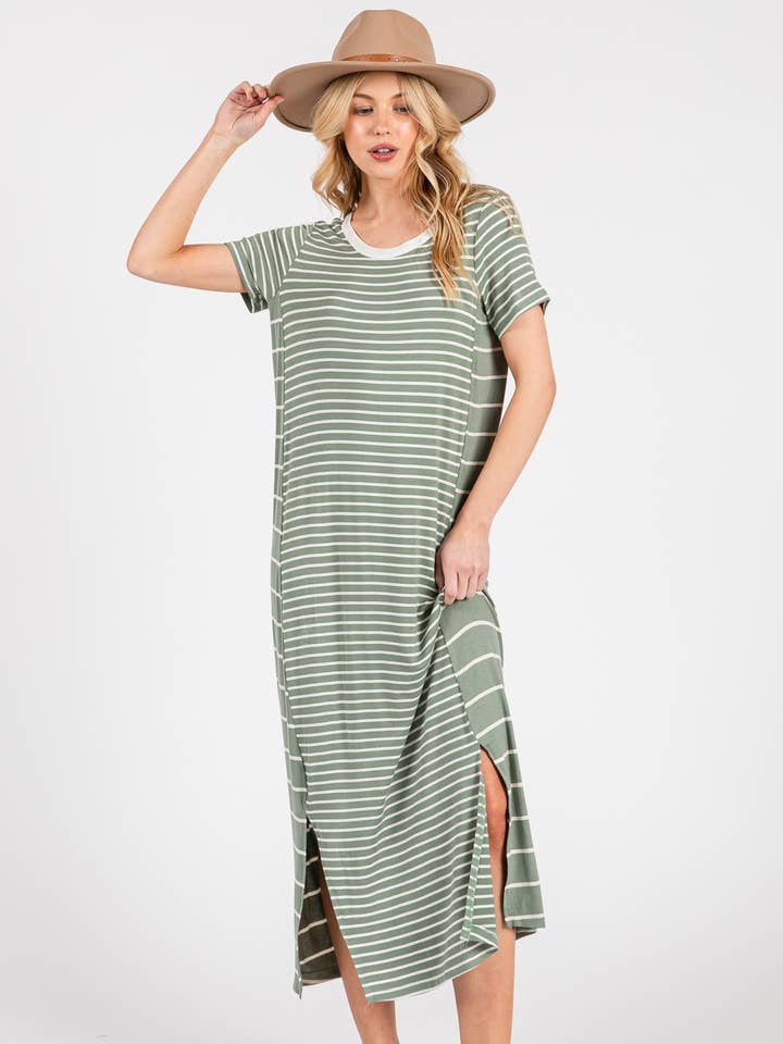 Ces Femme USA - Wholesale Dress - Women's - DY51204STA/Striped Casual Maxi T-Shirt Dress
