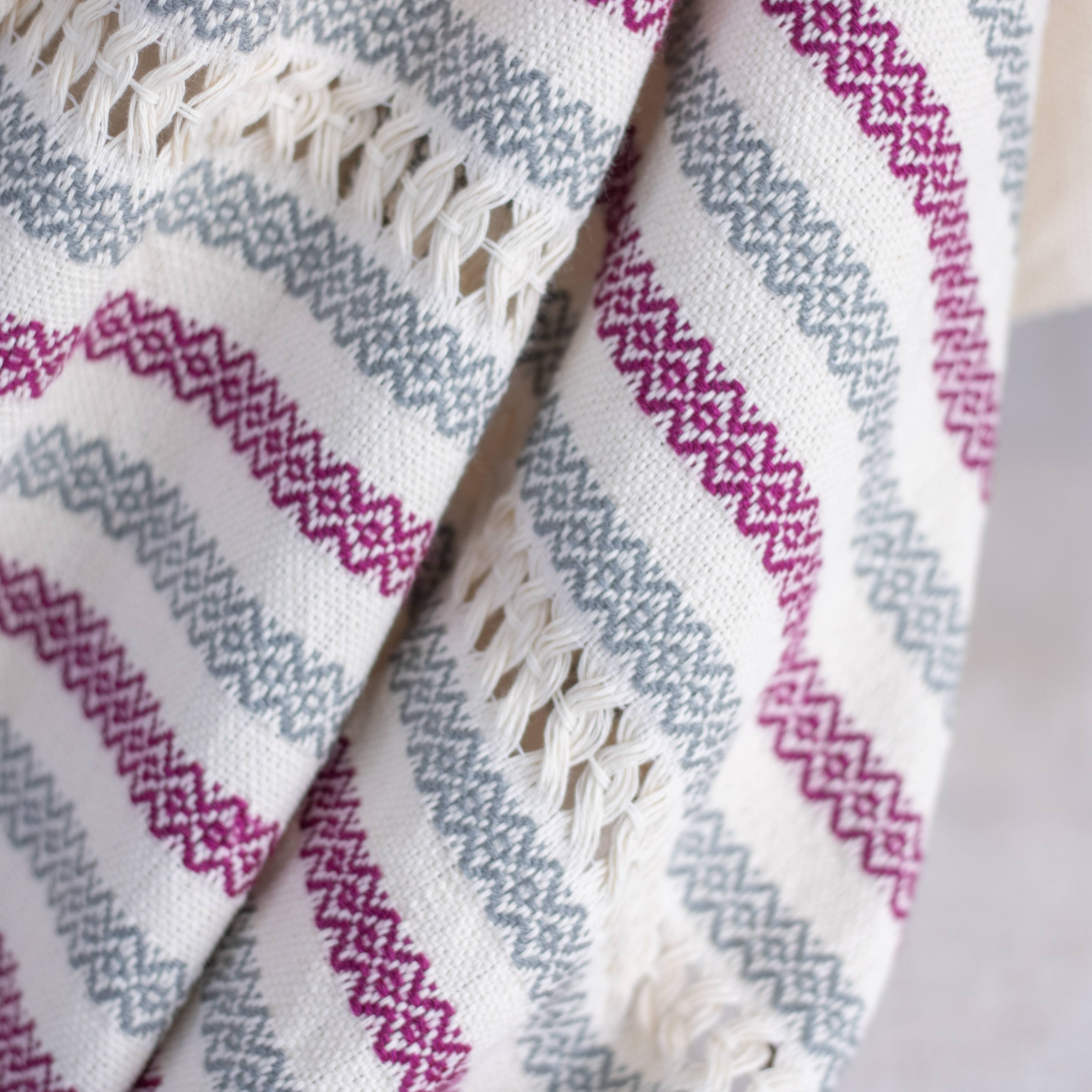 Origin Mexico – wholesale Wrap - Dam – Handvävd ekologisk bomullsjalomslag - magenta och grå 8