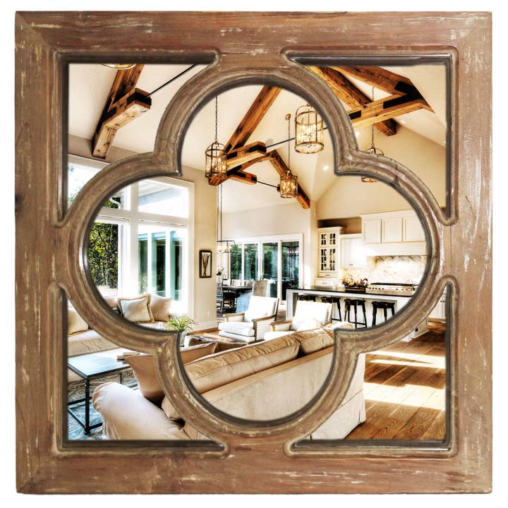 Miroir mural carré en bois, miroir mural de ferme de 18 pouces décoratif, panneau de fenêtre, décoration de ferme pour salon/chambre à coucher pour la vente par TX USA Corporation