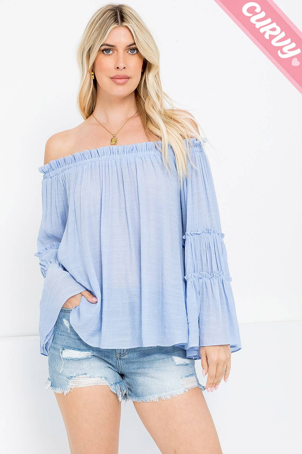 Sweet Lovely by Jen - Wholesale Blouse - Women's - PLUS SIZE  OFF SHOULDER TIERED SLEEVE TOP25