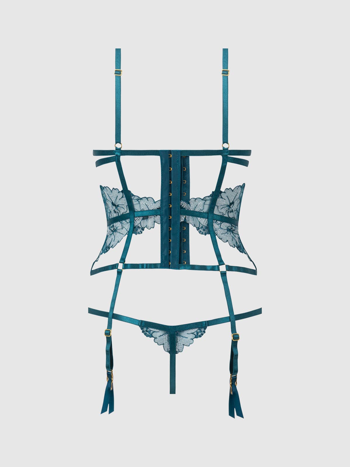 House of Desire - Vendita all'ingrosso Completino intimo - Donna - Set corsetto in pizzo Nova Blacklight e perizoma aperto abbinato15