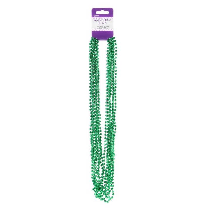 Green Mardi Gras Bead Party Necklaces (Pack of 10) for wholesale by Factory Direct Craft