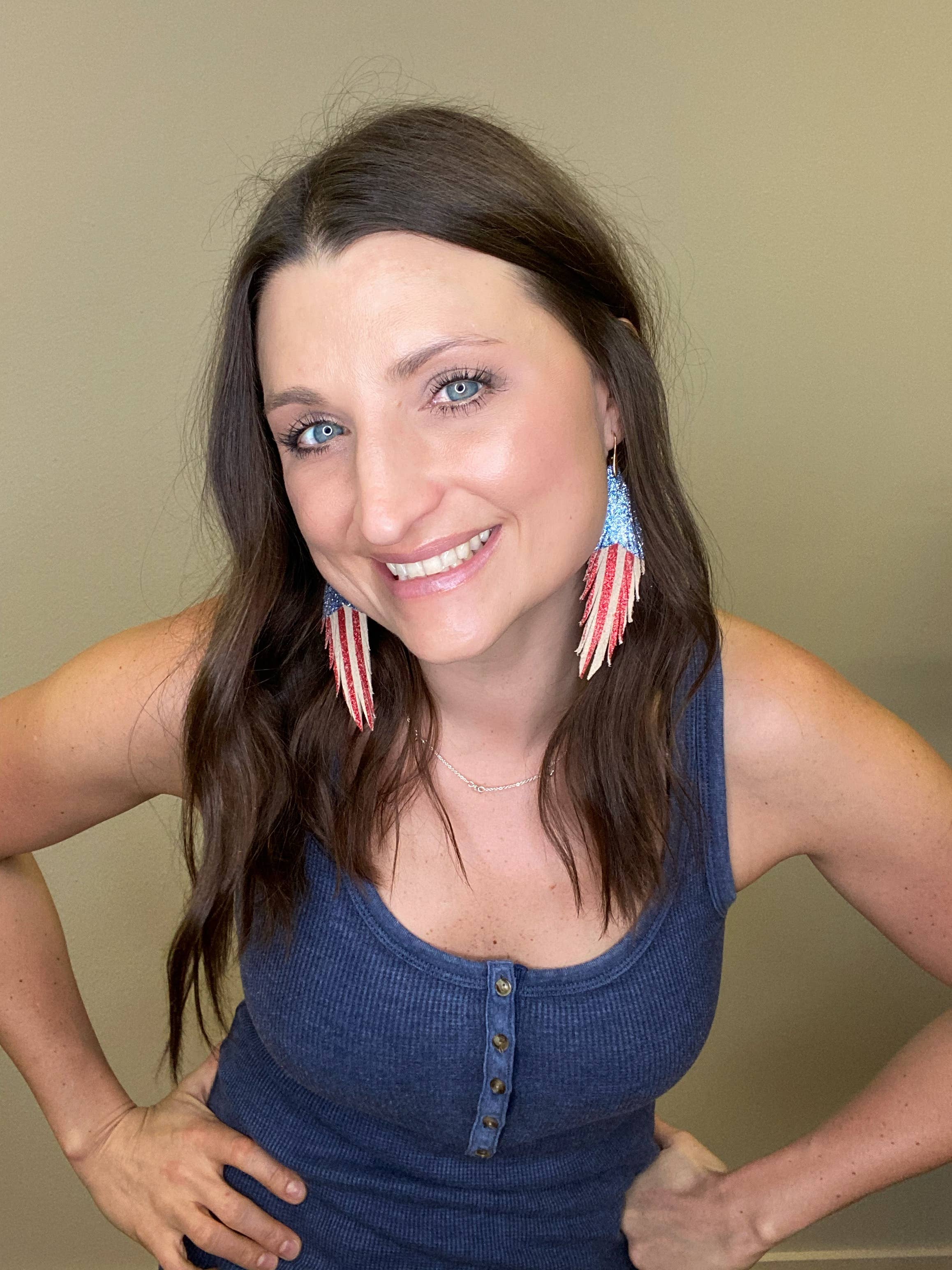 The Supply Society - Wholesale Dangle Earrings - Red White and Blue Short Feather Leather Earring - Chevron1