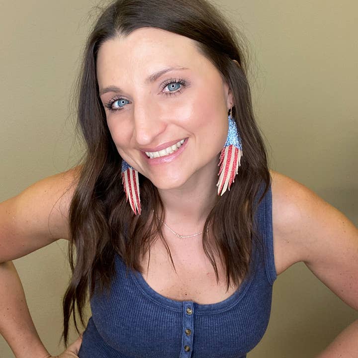The Supply Society - Wholesale Dangle Earrings - Red White and Blue Short Feather Leather Earring - Chevron1