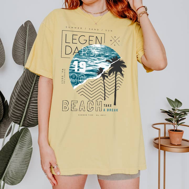 T-shirt de praia lendária unissex de verão por atacado de Emogifts