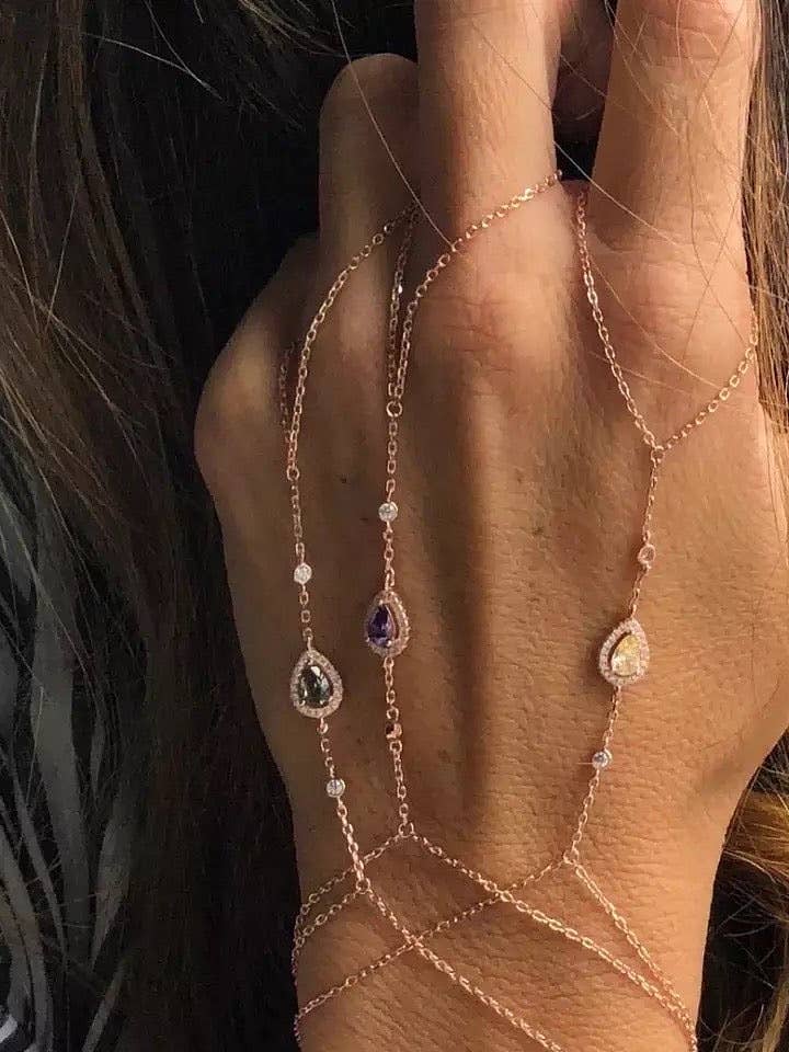 Handkette aus Sterlingsilber mit Ring und Kristall-Armband für den Großhandel von HoopLa