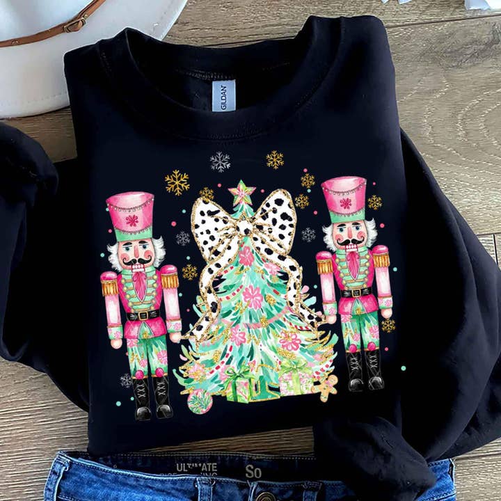 NVC Ecommerce LLC - Wholesale T-Shirt (Graphic) - Women's - Coquette Colorful Xmas Tree Tee, Nutcracker Sweater1