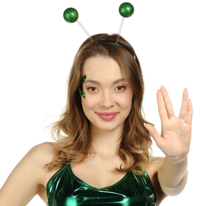 Funcredible - Wholesale Costume - Women's - Green Alien Headband with Glitter - Alien Accessories (2pcs)