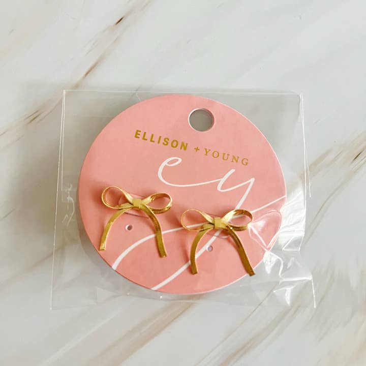 Ellison+Young - Wholesale Stud/Post Earrings - Herringbone Chain Bow Earrings