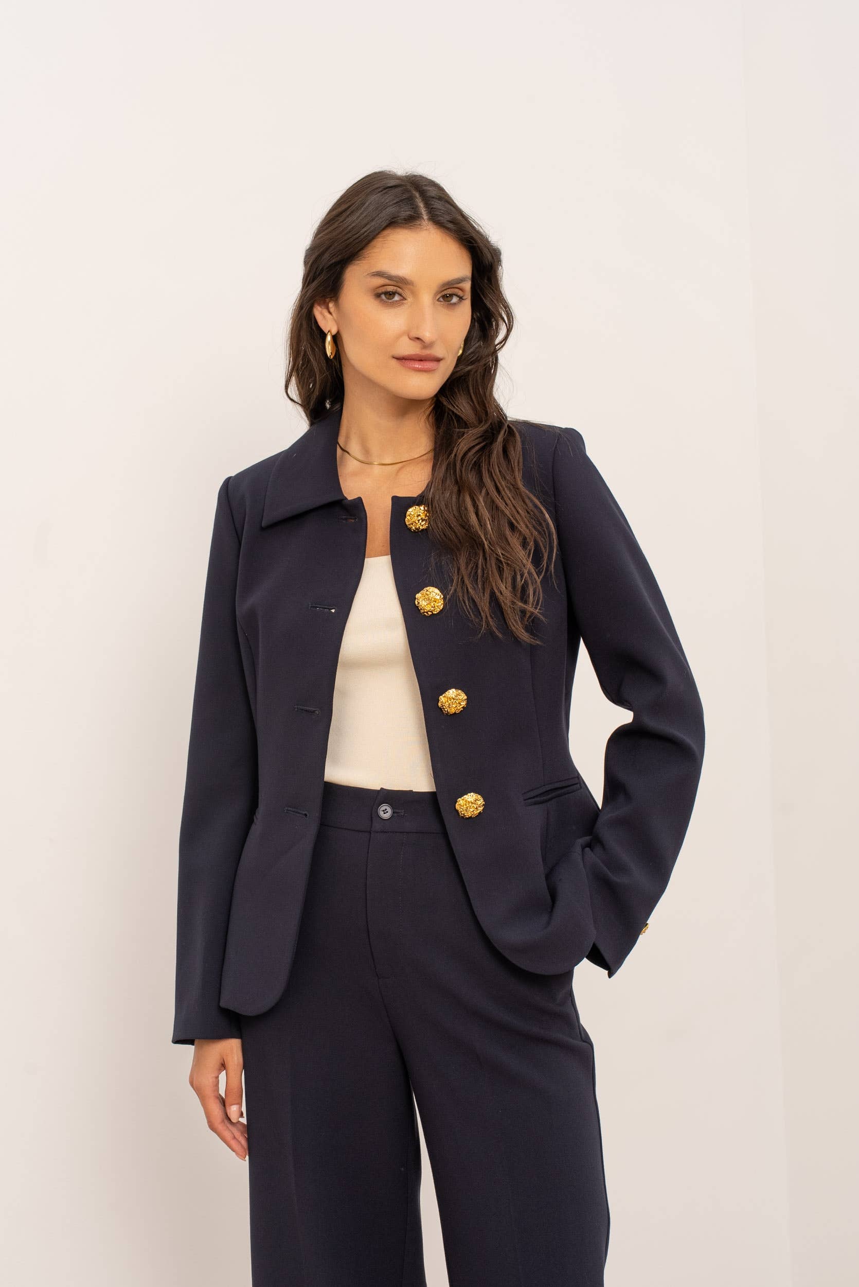 Attentif Paris - Wholesale Jacket - Women's - [Aura] Fitted jacket with shirt collar and gold buttons37