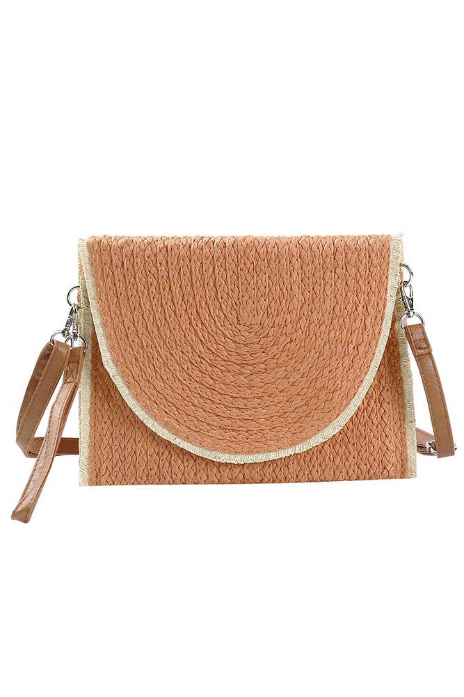 Hana - Vente Sac à bandoulière – femme - Sac pochette bandoulière en paille bicolore avec bord effiloché3