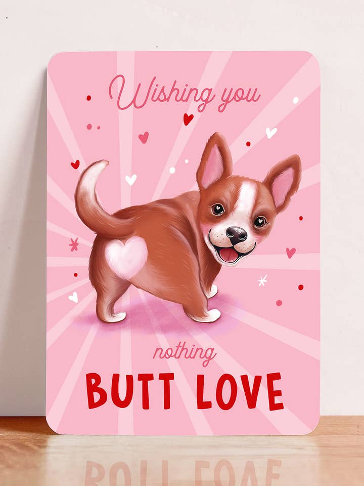 Kærlighedskort til valentinsdag med sjov hundebag for engroshandel hos Aniet Illustration