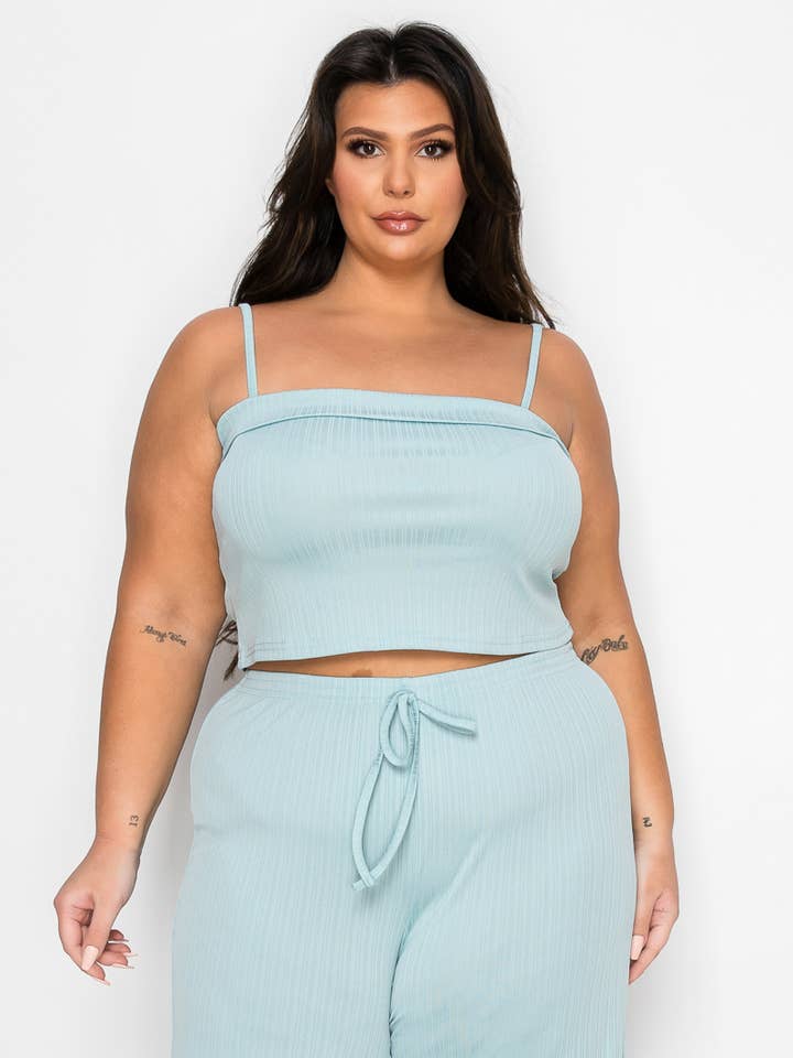 Ensemble haut côtelé et pantalon Coastal Breeze grande taille SU2733P-SET pour la vente par Haute Fox Plus Size & Contemporary