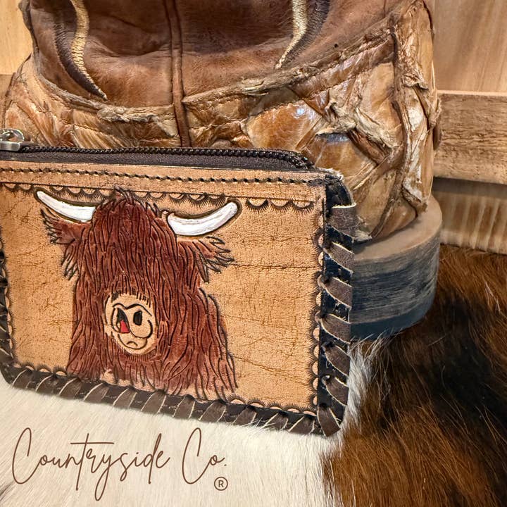 Texas Western Cowhide Bags and More - Wholesale Pouch - Women's - Highland Tooled Leather Pouch, Bag Organizer2