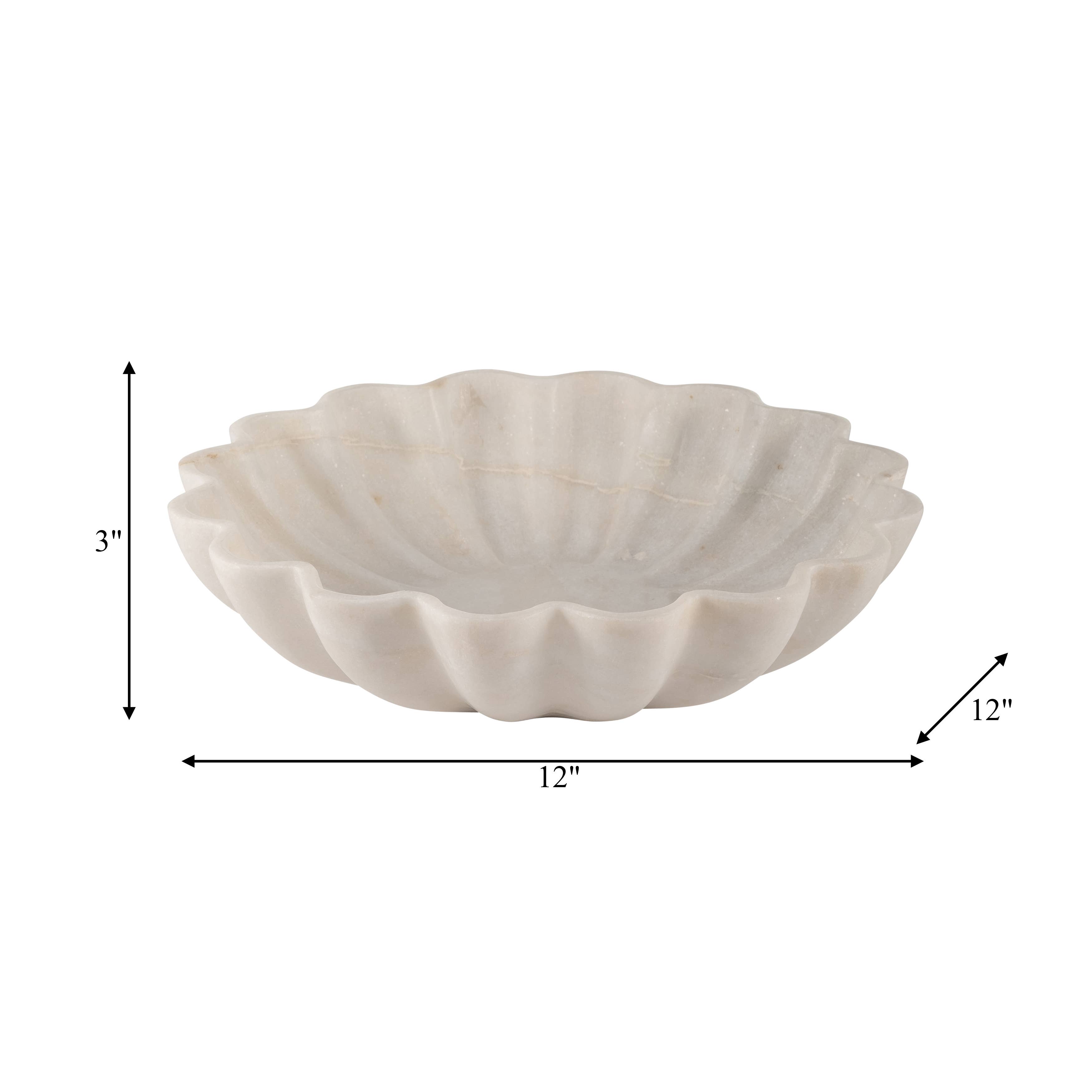 Sagebrook Home - Wholesale Decorative Plate/Dish/Bowl - Decorative Bowl - White Marble Veined Shell Shaped, 12 in.2