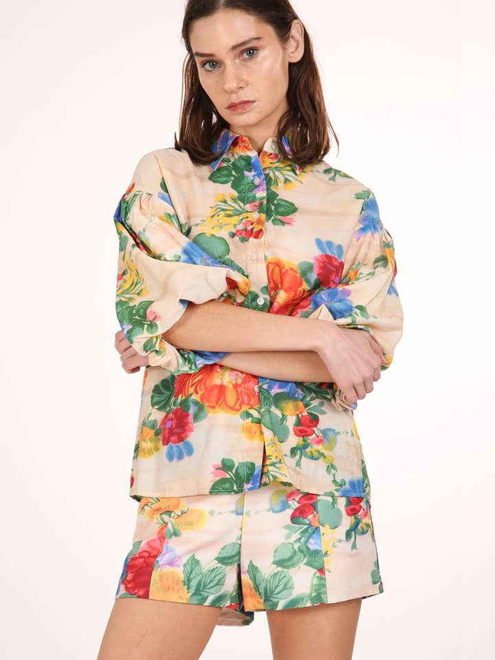 Multicolor Bloemenprint Shirt & Shorts Set PM6043 voor wholesale door Beulah Style