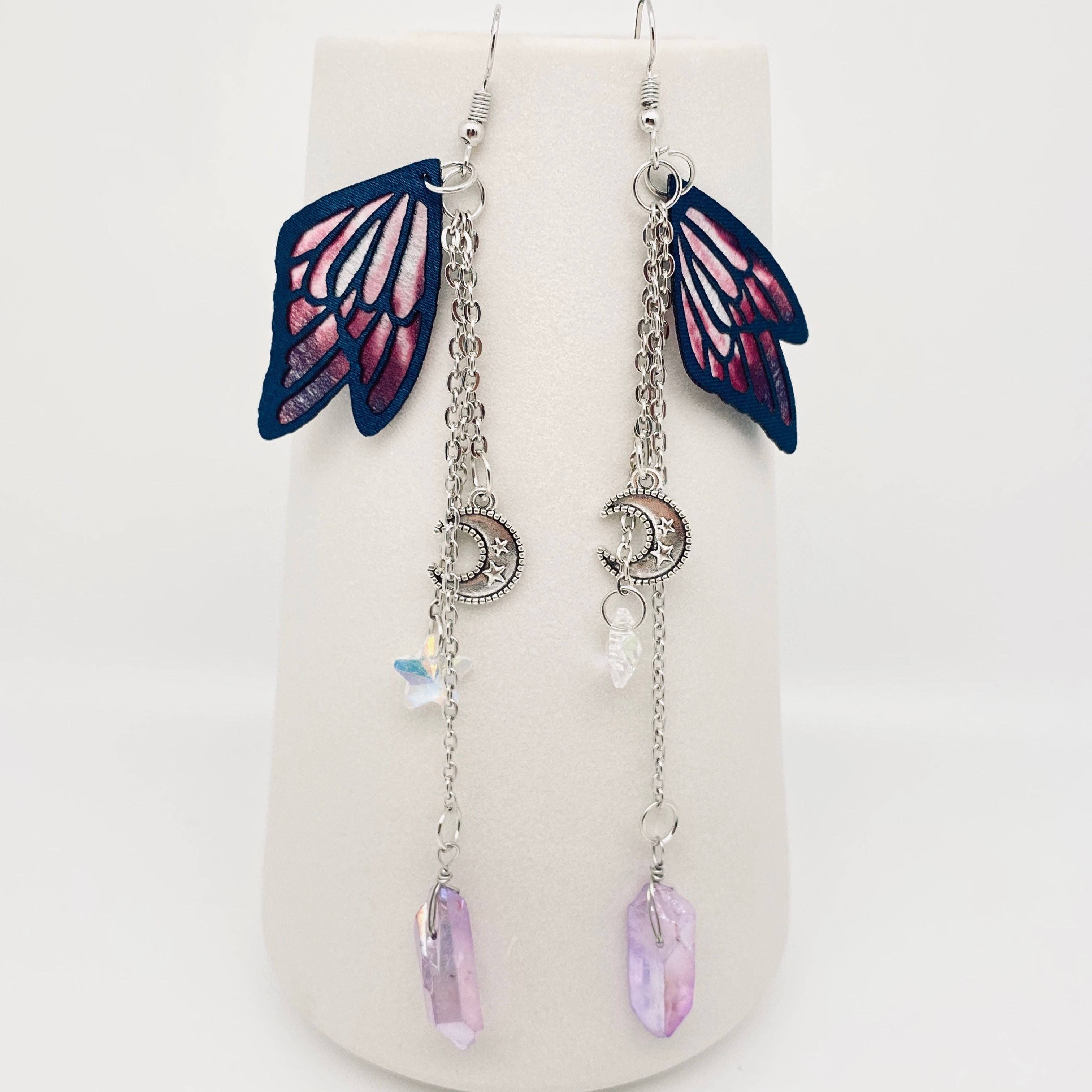 Mio Queena - Wholesale Dangle Earrings - Crystal Pendant Earrings Purple Butterfly Wings,Moon,Star-MS1