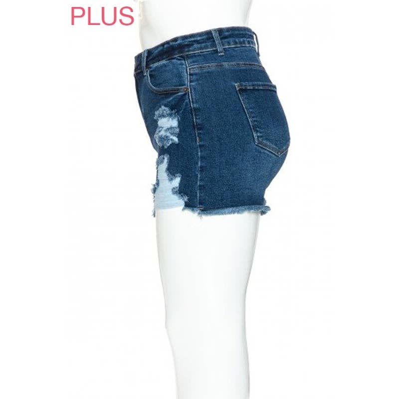 Paperdoll - Wholesale Shorts - Women's - PLUS MID RISE DESTRUCTED DENIM SHORTS1