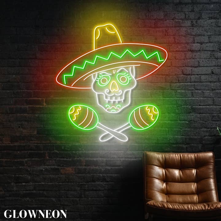 Glow Neon - Wholesale Neon Sign - Skull Dead Of The Day Led Sign, Mexican Day Of The Dead Art
