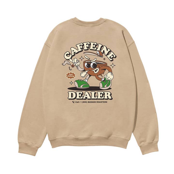 Caffeine Dealer Heavyweight Organic Sweatshirt Sand for wholesale by Weekend Concept