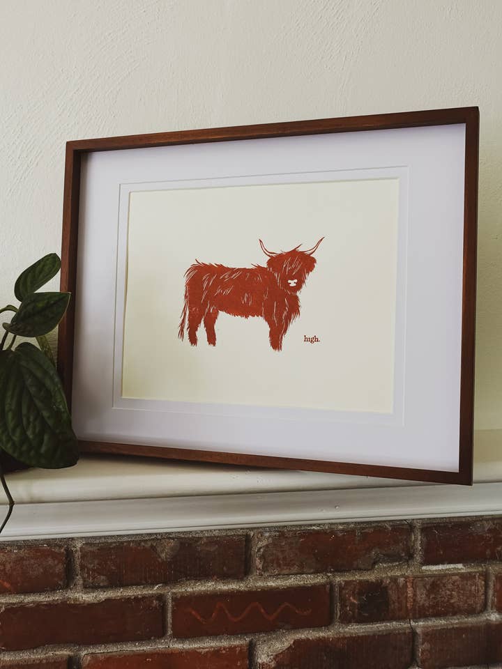 Impression originale de vache des Highlands pressée à la main pour la vente par Sharell Katelynn