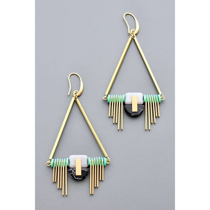 David Aubrey Jewelry - Vente Boucles d'oreilles pendantes - Boucles d'oreilles Art déco menthe et noir HYLE894