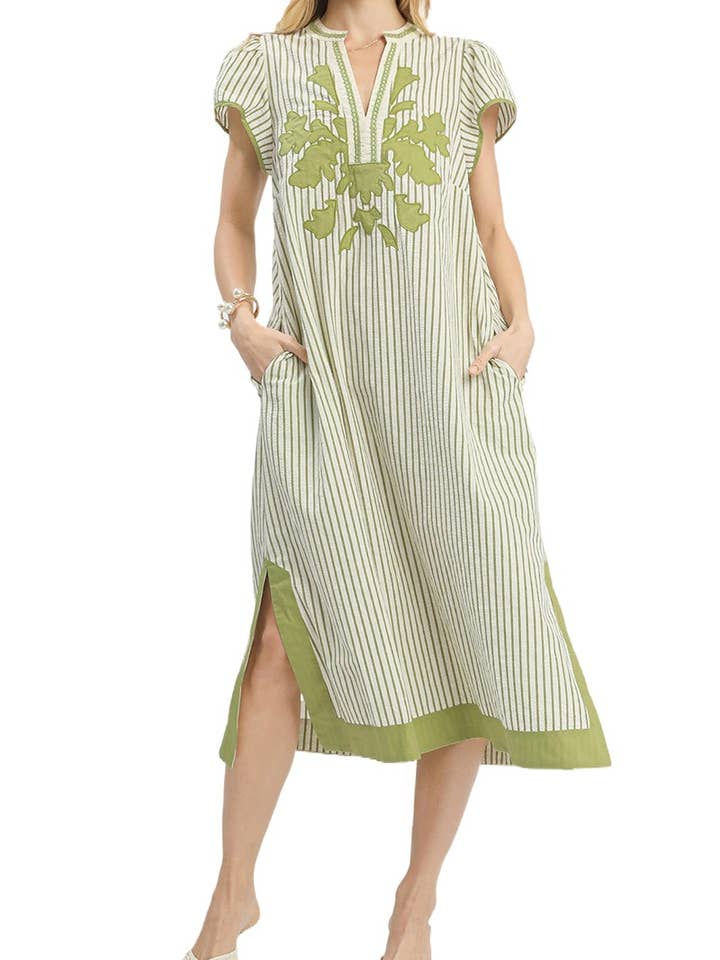 Stripe Midi Dress With Lace Trim for wholesale by Vanilla Monkey