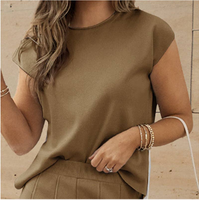 Masyal - Wholesale Top & Pant Set (NOT Loungewear) - Women's - Women's Casual Knitted Two-Piece Wide-Leg Suit1