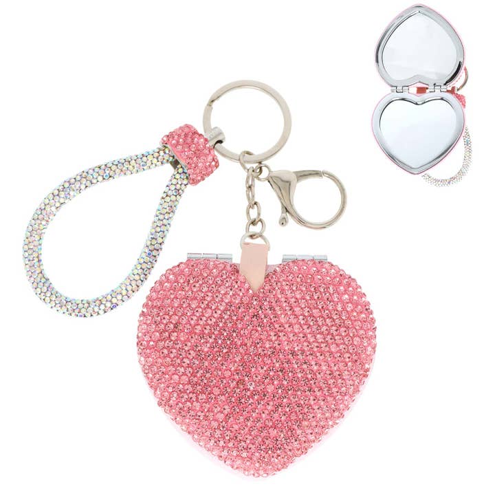 SP Sophia Collection - Wholesale Keychain - Women's - Heart Shaped Compact Mirror Wristlet Keychain