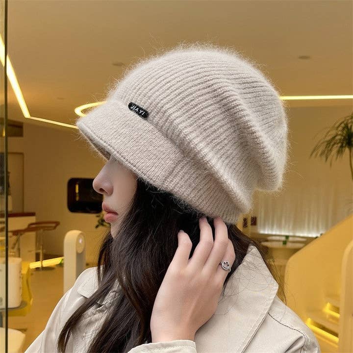 FurDecoration - Wholesale Beanie - Women's - Winter Knit Brimmed Wool Beanie Women Fashion Warm Hat2