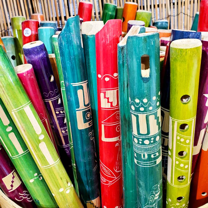 Pichincha - Wholesale Musical Instrument - Large Colored Bamboo Wooden Recorder Flute Music Instrument