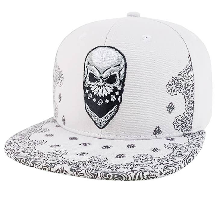 Cap Zone - Wholesale Flat Brim Cap - Men's - Rebel Biker Skull Paisley Bandana Print Snapback4