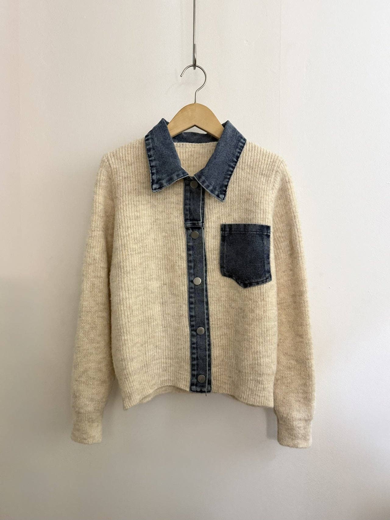 Little Light - Wholesale Jacket - Women's - Denim Layered Pocket Knit Jacket0