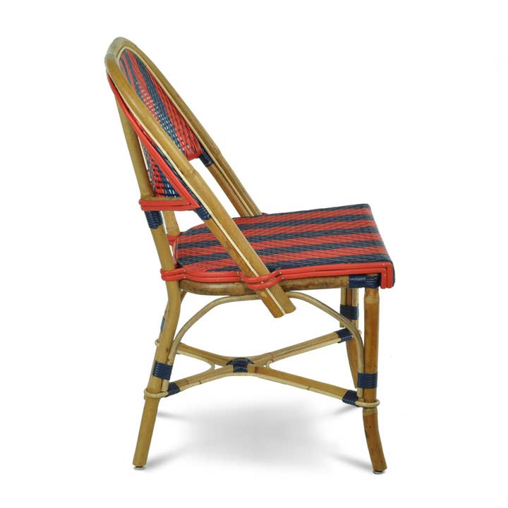BONNECAZE - Wholesale Chair - Biarritz French Bistro Rattan Chair - Arrows with Stripes - Navy Blue/Red