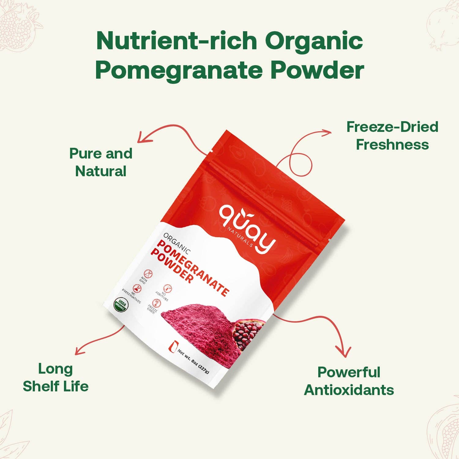 Quay Naturals - Wholesale Powdered Health Drink - Organic Pomegranate Juice Powder2