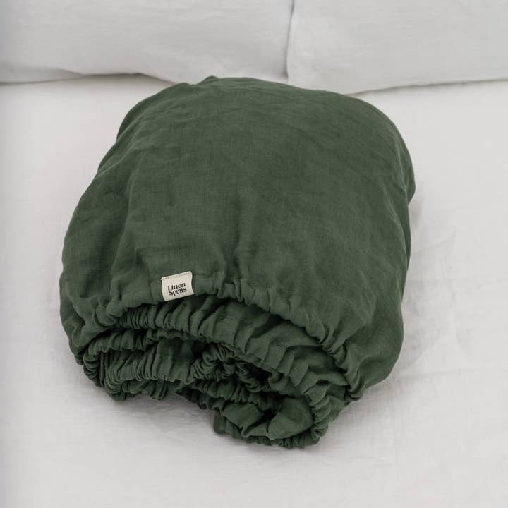 Linen Spells - Wholesale Fitted Sheet - Forest Green Linen Fitted Sheet