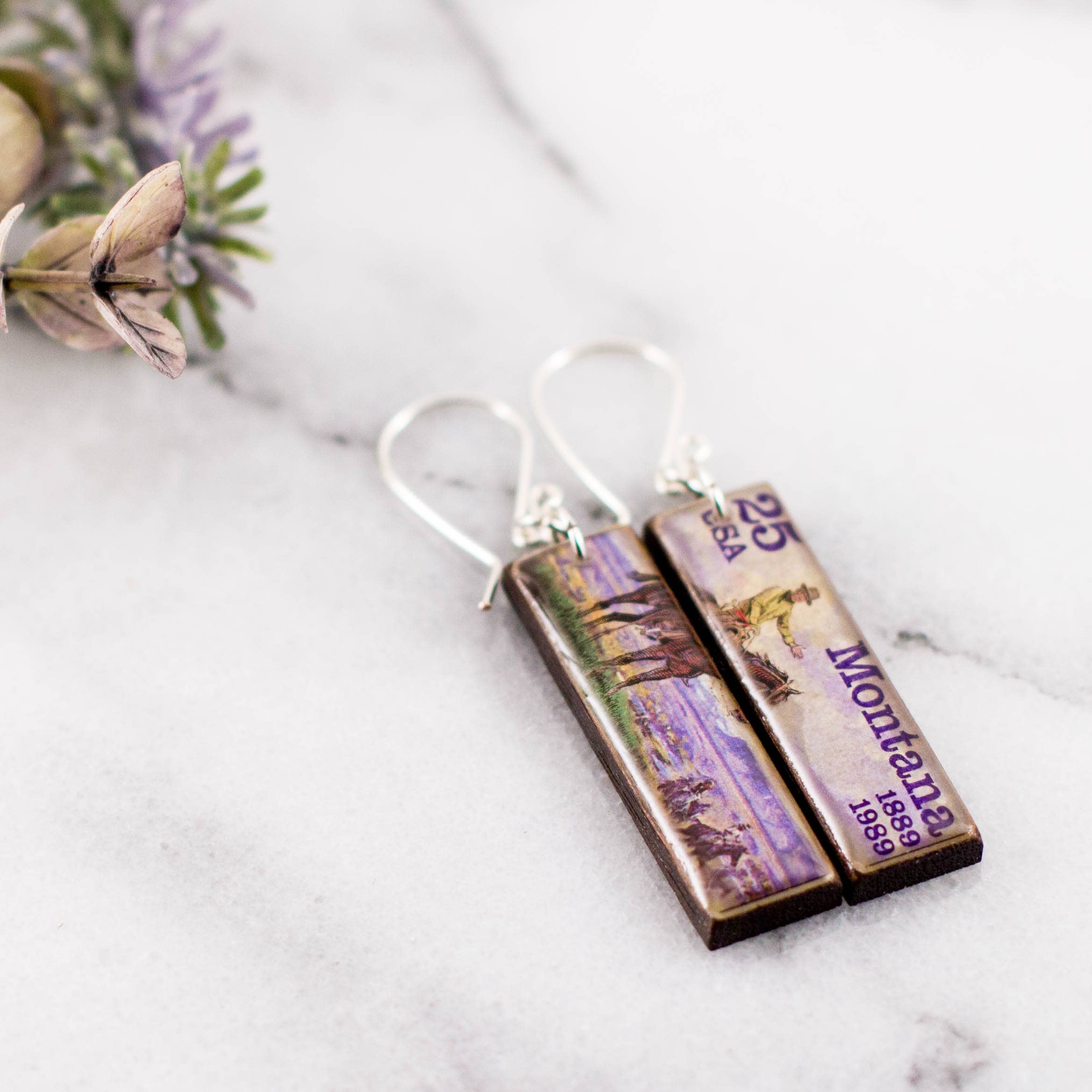 No Man's Land - Wholesale Dangle Earrings - Montana Vintage Postage Stamp Earrings
