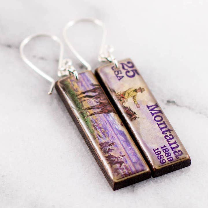 No Man's Land - Wholesale Dangle Earrings - Montana Vintage Postage Stamp Earrings0