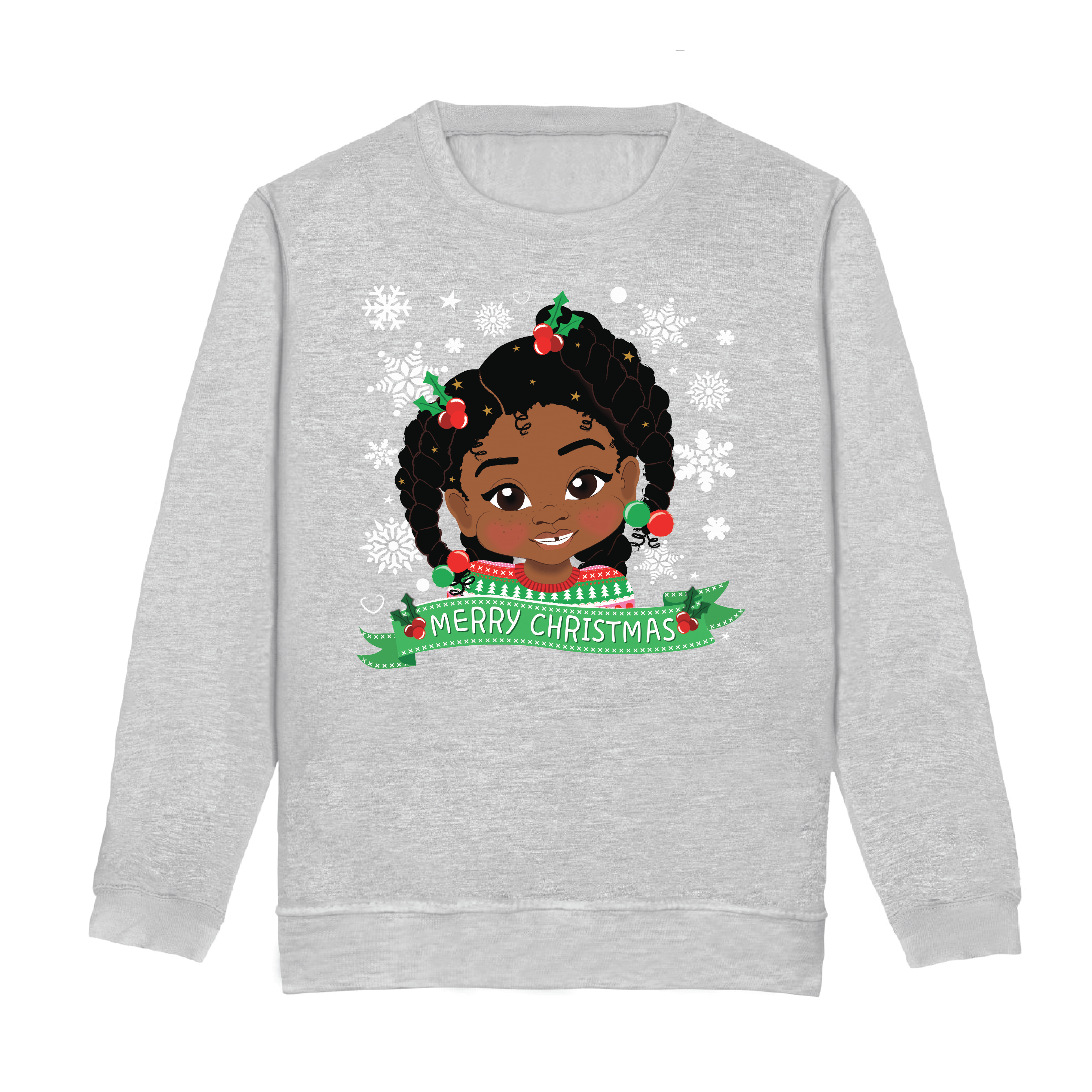 Fefus Designs - Wholesale Sweatshirt - Kids - Black Girl Big Afro Twists Christmas Sweatshirt – Holiday Jumper | Fefus Designs5
