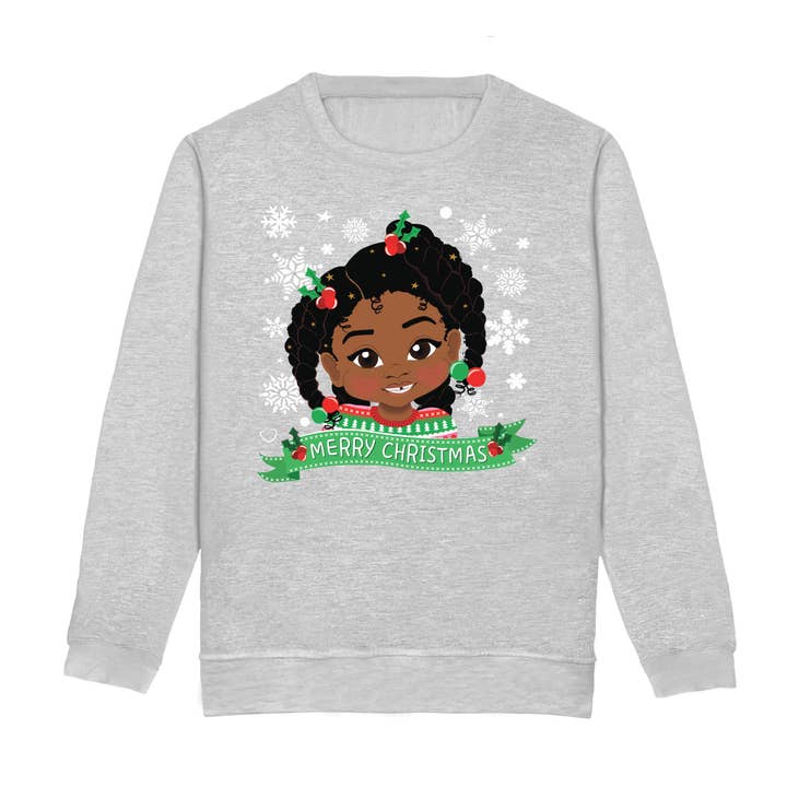Fefus Designs – wholesale Sweatshirt - Kids – Black Girl Big Afro Twists Christmas Sweatshirt – Holiday Jumper | Fefus Designs5