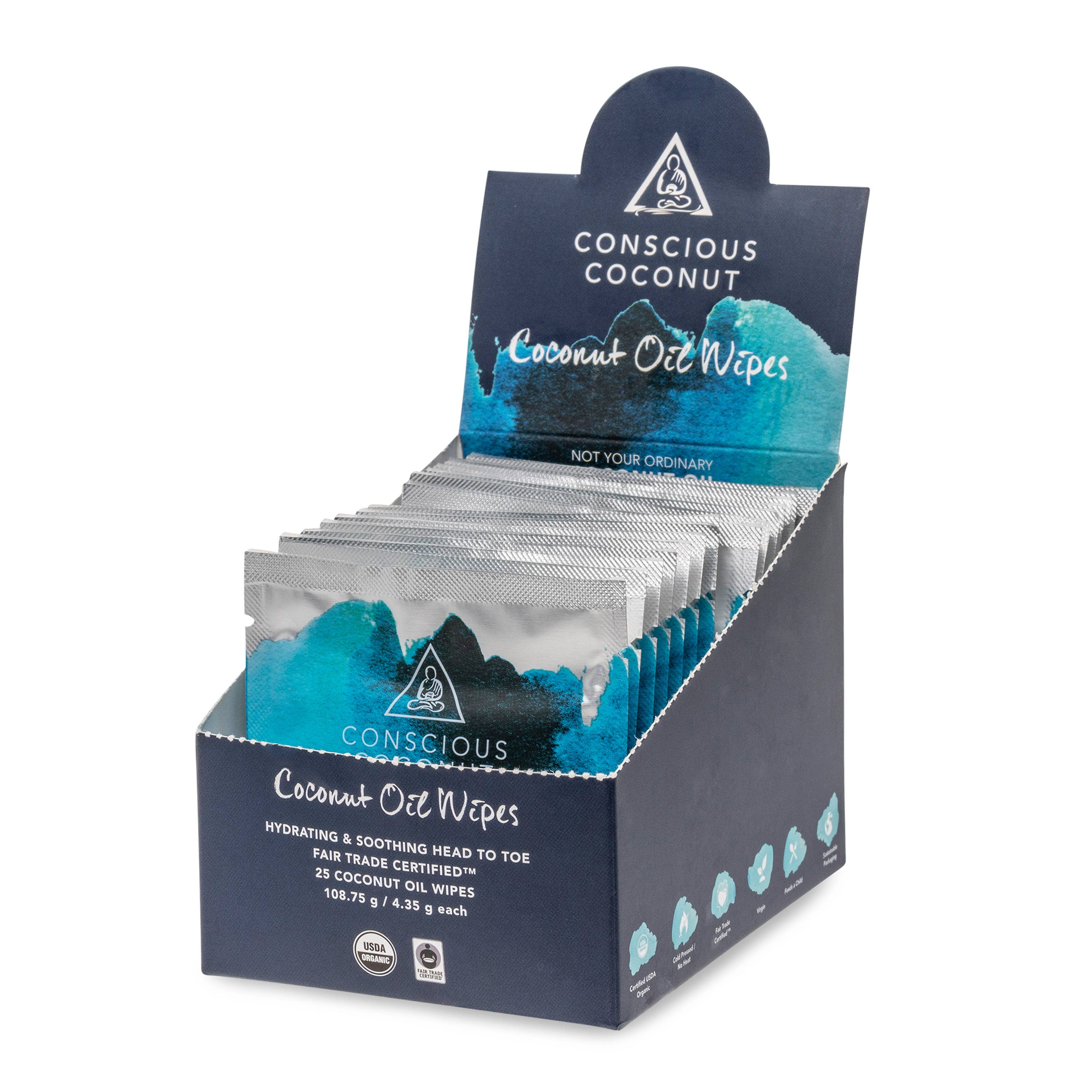 Conscious Coconut - Vente Lingettes visage et corps - Lingettes à l'huile de noix de coco biologique (25 lingettes)1