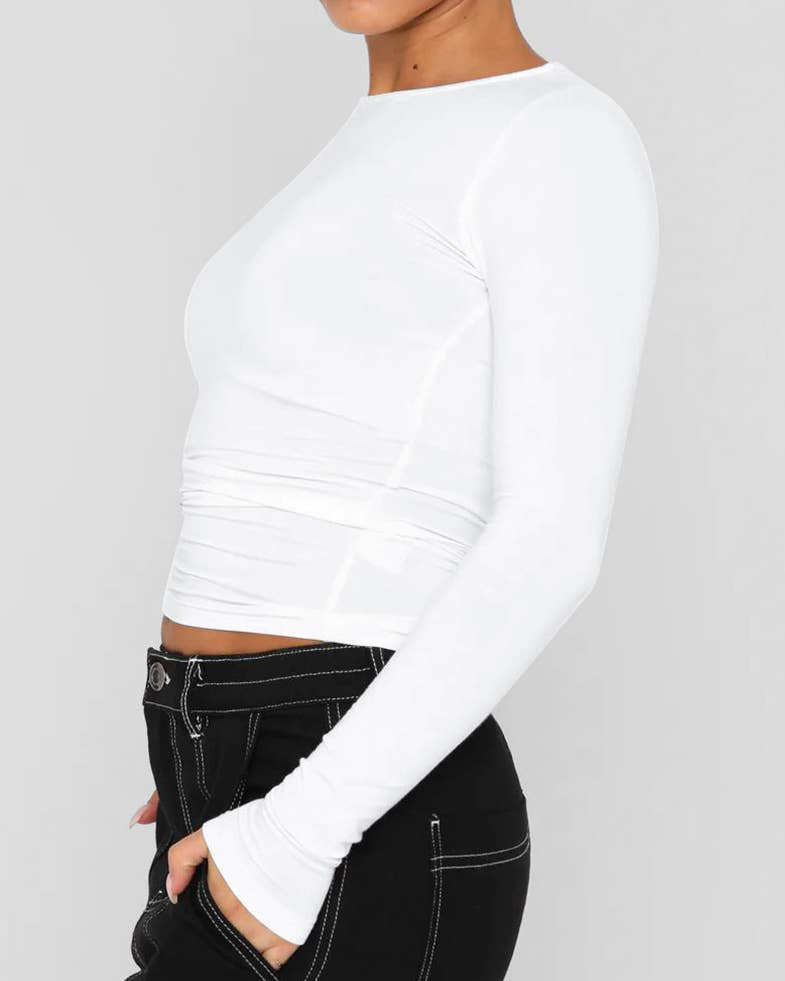 Sweetkama – T-shirt – Mulher por atacado – Sweetkama Camiseta Casual Feminina de Manga Longa Lisa3