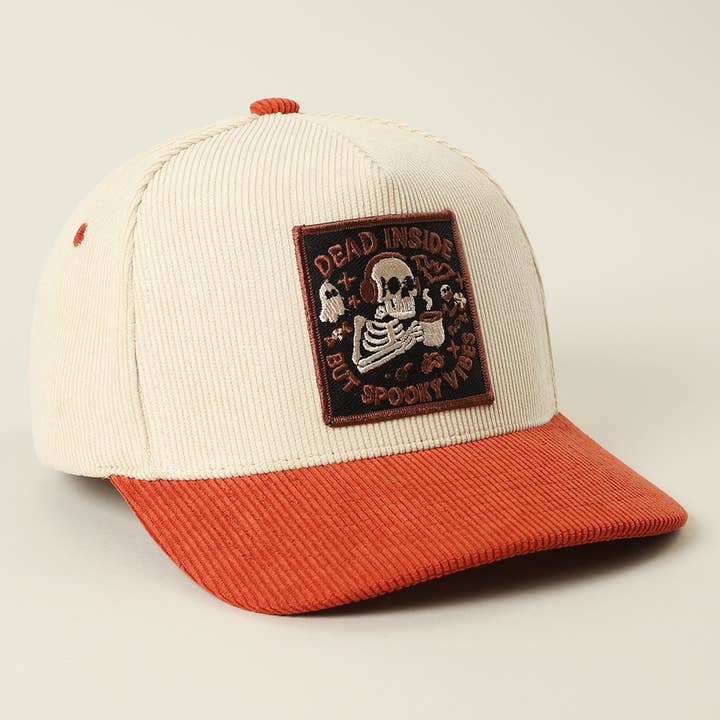 Fashion City - Wholesale Trucker Hat - Unisex - Dead Inside Skull Spooky Vibe Corduroy Trucker Cap5