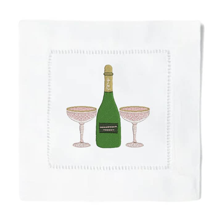 Champagne Cocktail Napkins for wholesale by Blythe Embroidery Co.